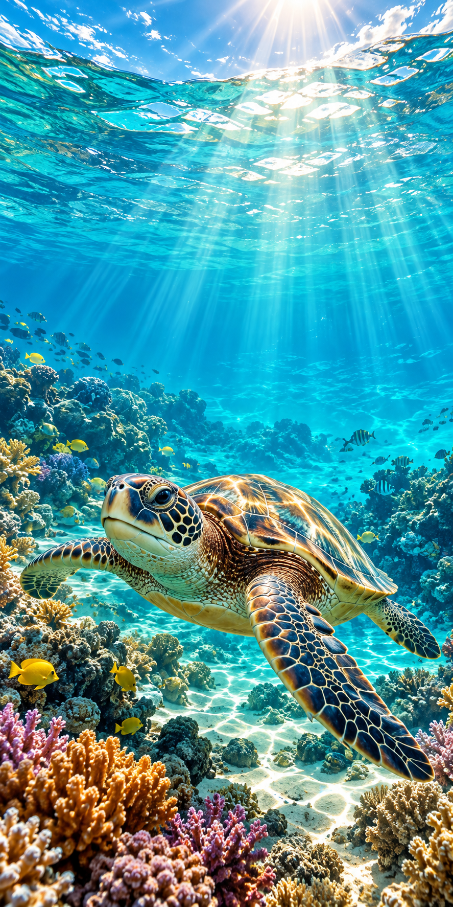 Coastal Turtle Escape hole-free print artwork