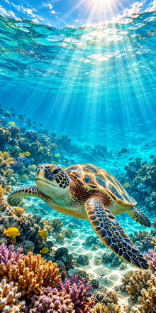 Coastal Turtle Escape hole-free print artwork