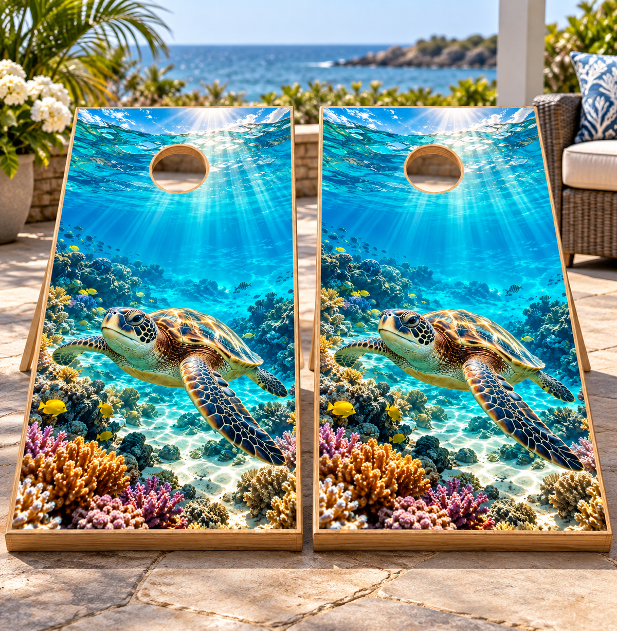 Coastal Turtle Escape wraps shown on two matching boards; boards not included