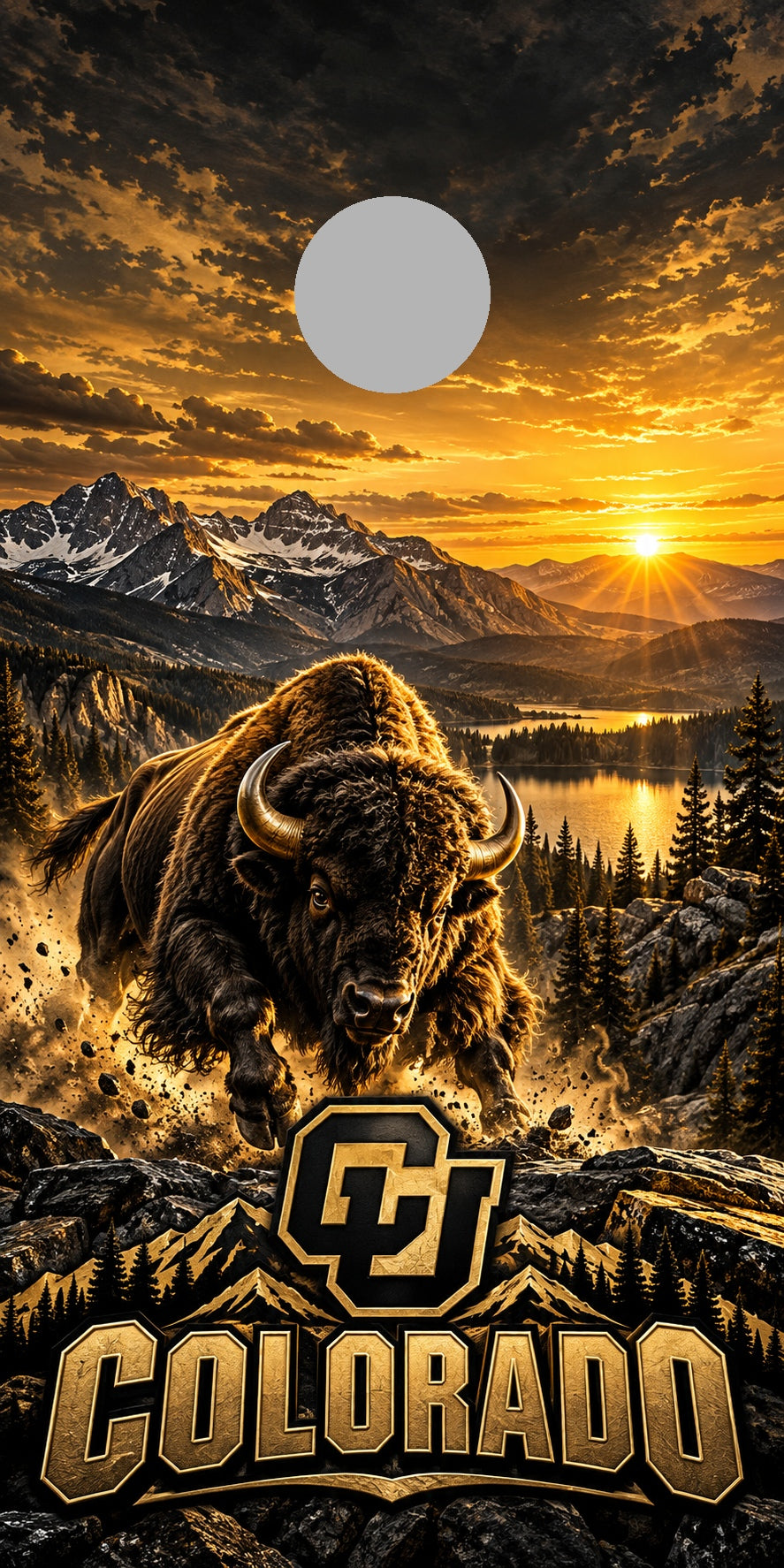 Colorado Boulder Gold cornhole wrap with plain gray hole placement preview