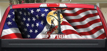 Racoon Hunting American Flag Themed Rear Window Decal