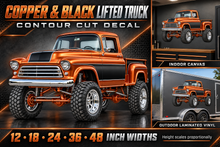 Copper & Black Classic Lifted Truck Contour Cut Decal – Indoor or Outdoor showcase with sizes and materials