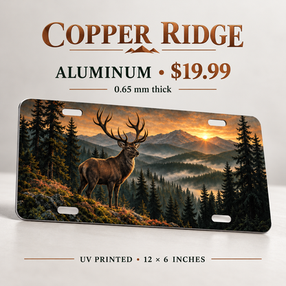 Copper Ridge woodland stag license plate — 0.65 mm aluminum, $19.99