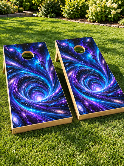 Cosmic Wormhole installed cornhole board mockup; boards not included