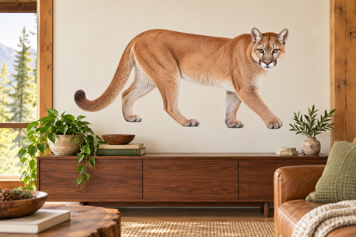 cougar wildlife wall decal room mockup, illustrative size