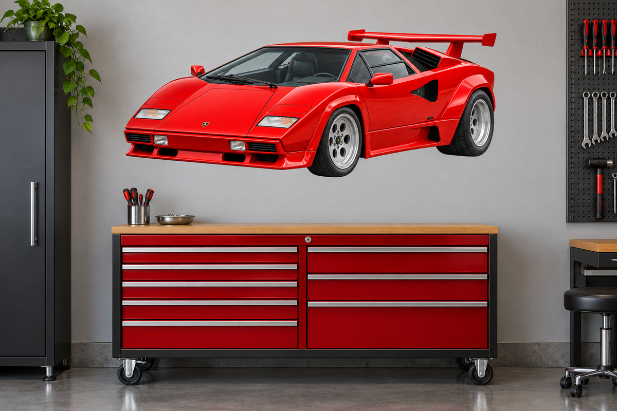 Rosso Red Lamborghini Countach garage wall decal preview