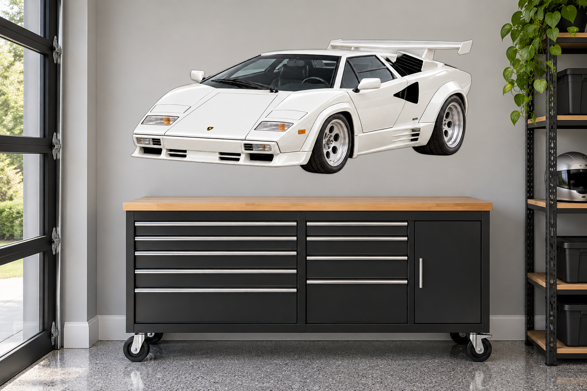 Pearl White Lamborghini Countach garage wall decal preview