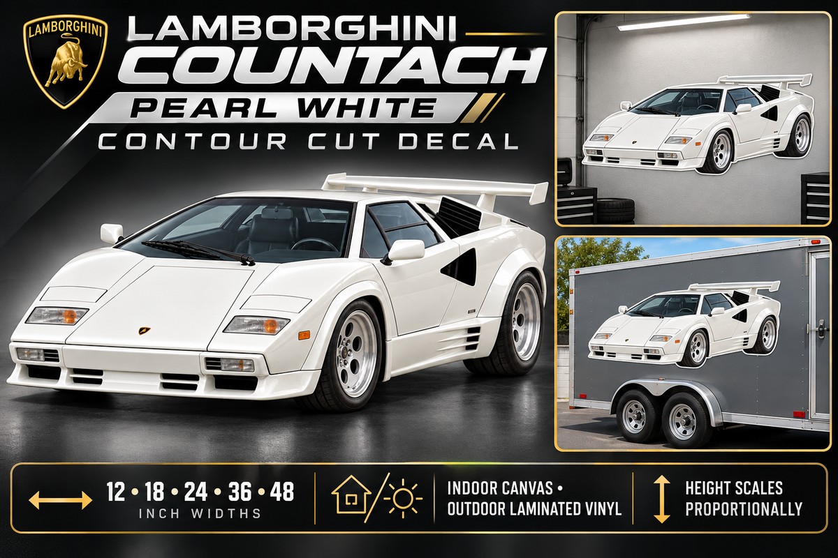 Pearl White Lamborghini Countach decal product showcase