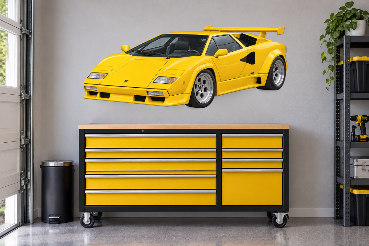 Giallo Yellow Lamborghini Countach garage wall decal preview