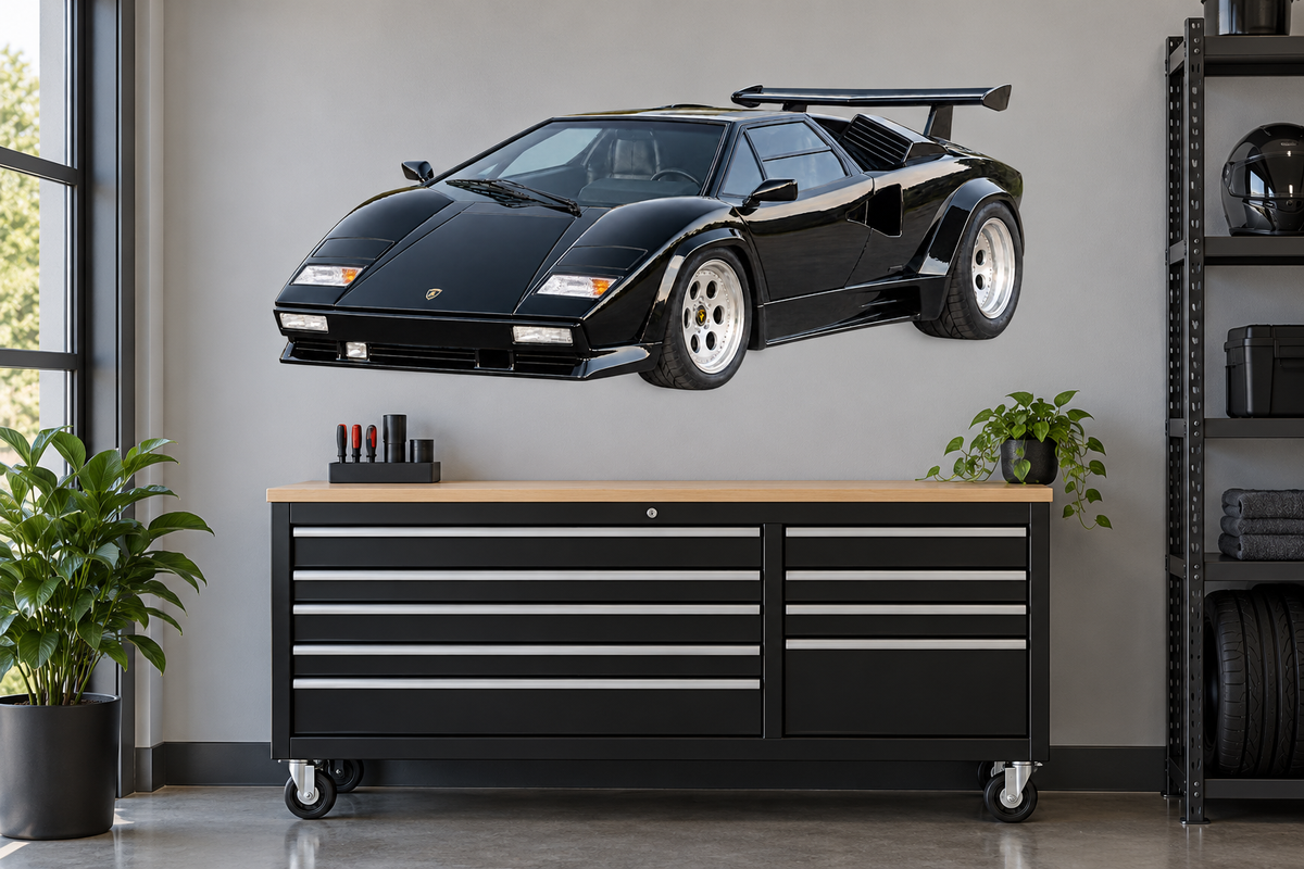 Jet Black Lamborghini Countach garage wall decal preview