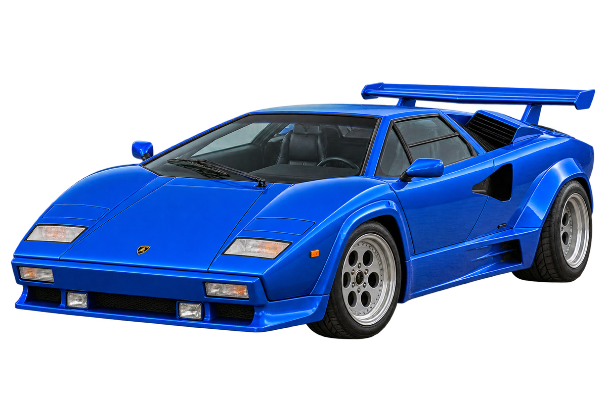 Electric Blue classic Lamborghini Countach transparent contour cut decal artwork