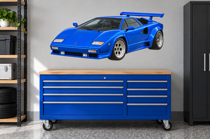 Electric Blue Lamborghini Countach garage wall decal preview
