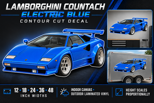 Electric Blue Lamborghini Countach decal product showcase
