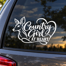 White Country Girl at Heart doe and heart decal on tinted vehicle window