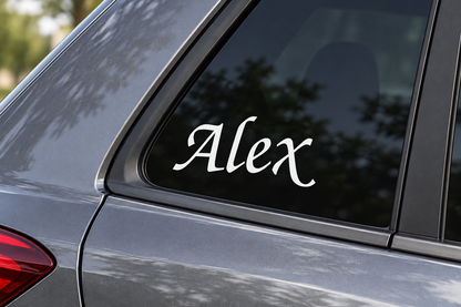 Alex example custom name window decal in white script