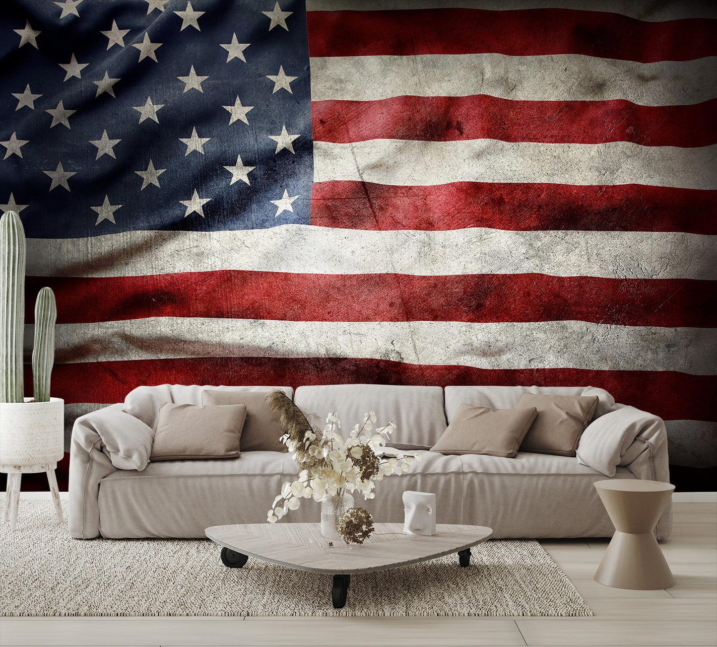 Dark Distressed American Flag Wallpaper Wall Mural living room