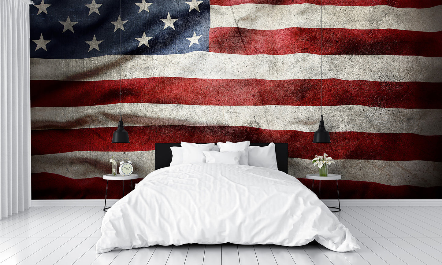 Dark Distressed American Flag Wallpaper Wall Mural bedroom