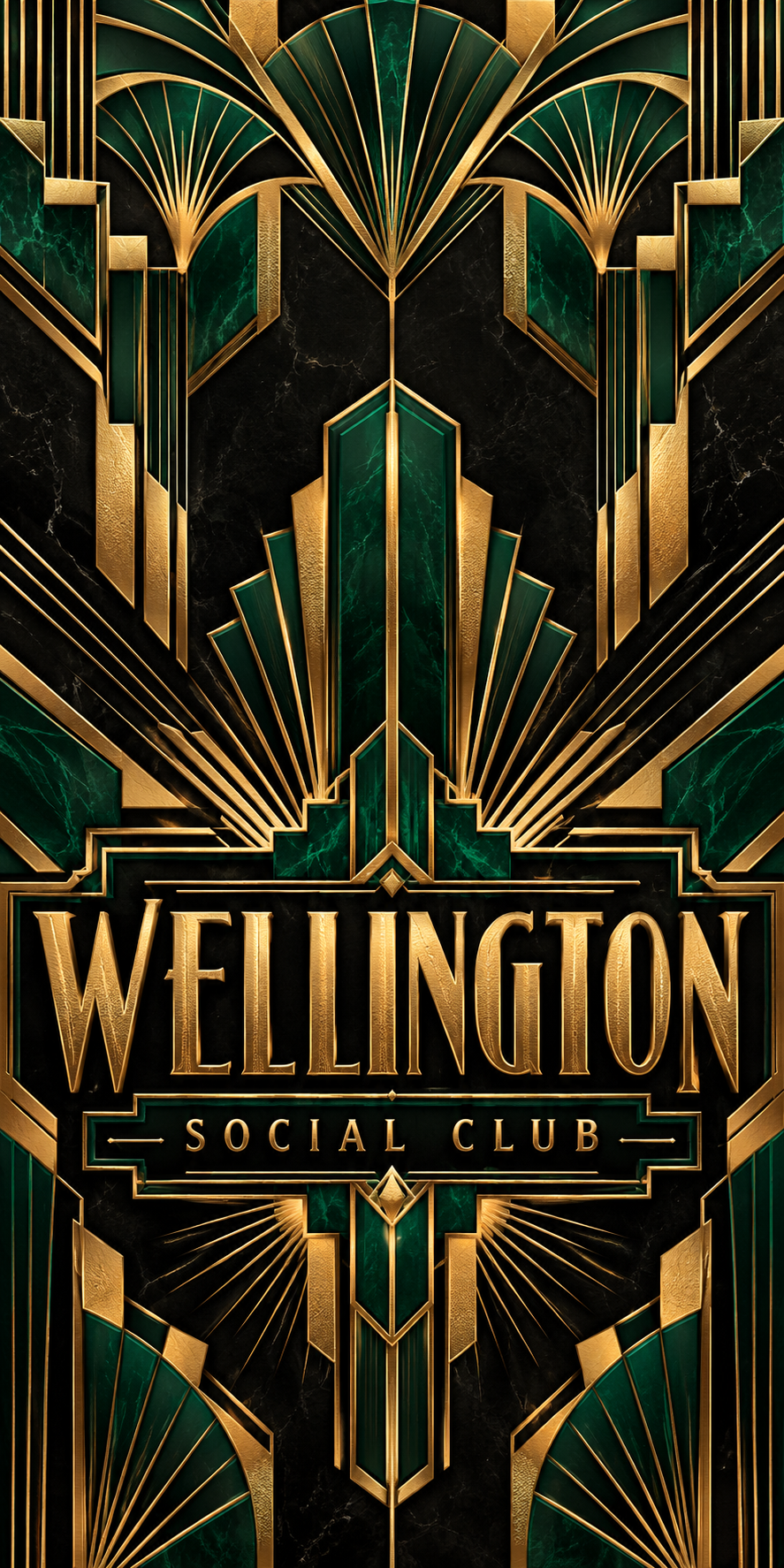 Gilded Deco personalized flat cornhole wrap artwork; example name WELLINGTON