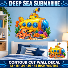 Deep Sea Submarine – Boys Room Wall Decal summary and bedroom mockup – 12 to 48 inch widths