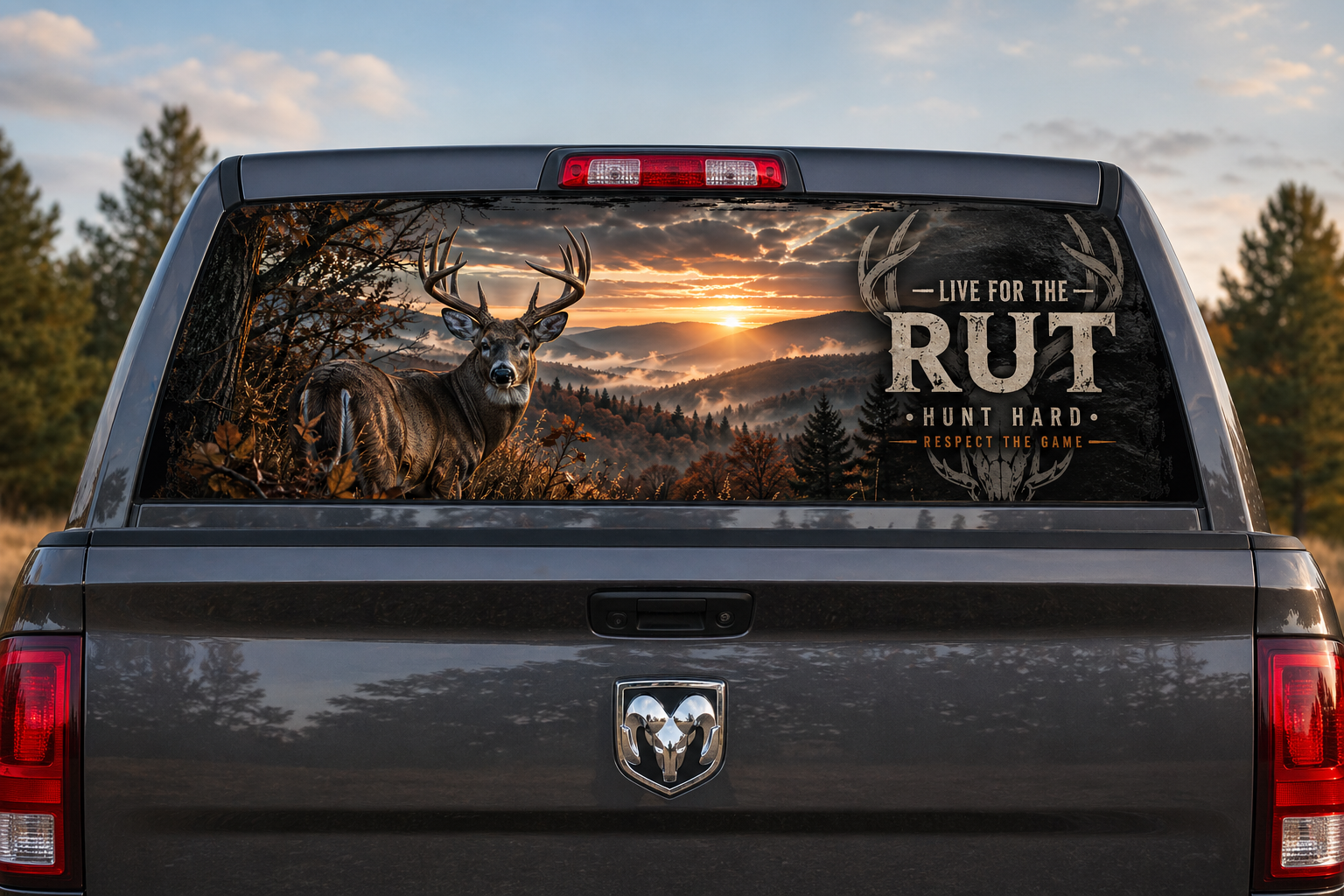 Deer Hunter Live For The Rut Rear See Through Window Graphic
