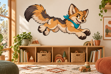 Desert Dash coyote wall decal in desert themed playroom, illustrative size