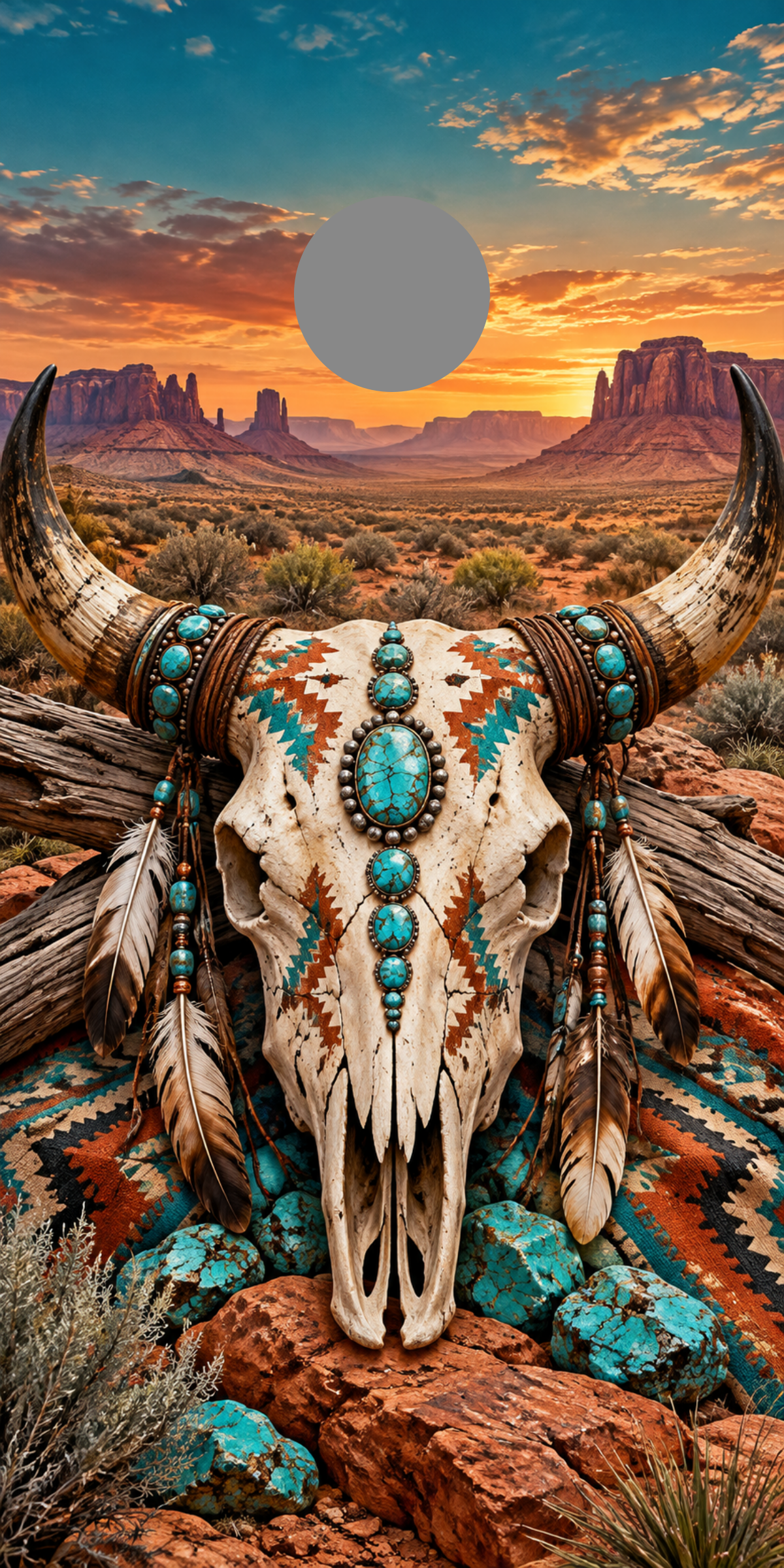 Desert Skull Turquoise 6 inch hole-position proof
