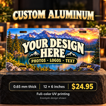 Design your own aluminum license plate mockup with full-color example artwork