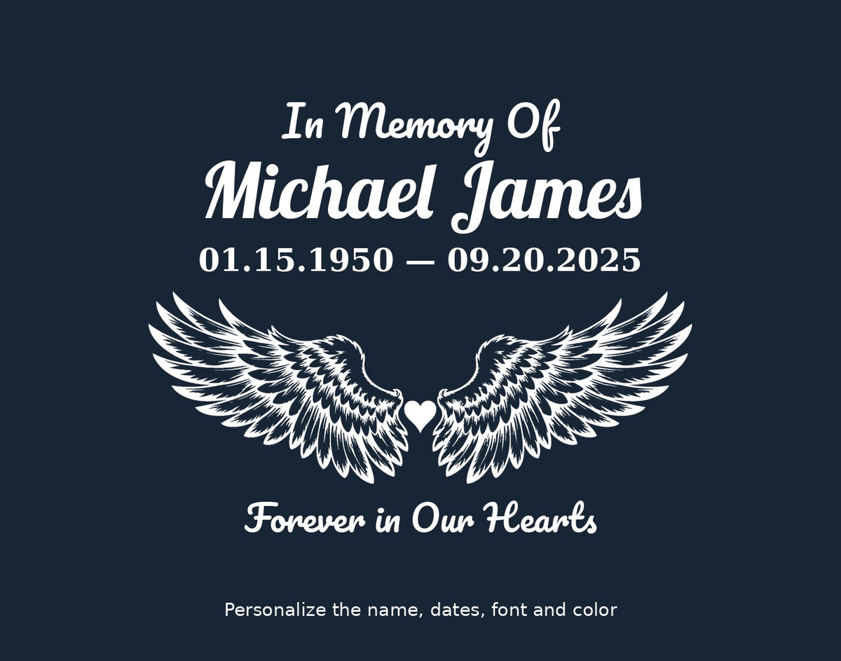 Detailed angel wings memorial decal personalized example