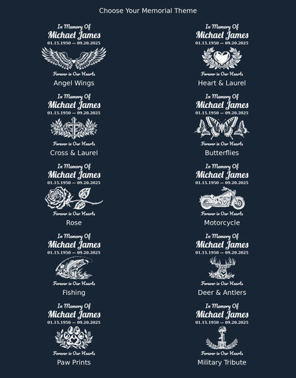Ten detailed personalized memorial decal theme examples