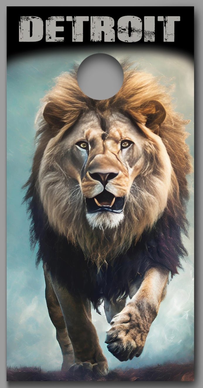 Detroit Lion Image Corn Hole board decal wrap