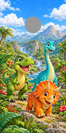 Dinosaur Adventure Kids cornhole wrap proof showing regulation hole position