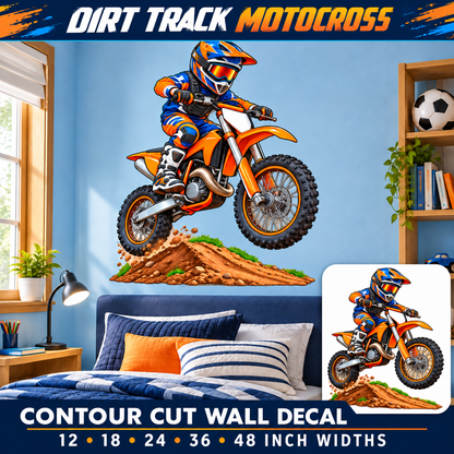 Dirt Track Motocross – Boys Room Wall Decal summary and bedroom mockup – 12 to 48 inch widths