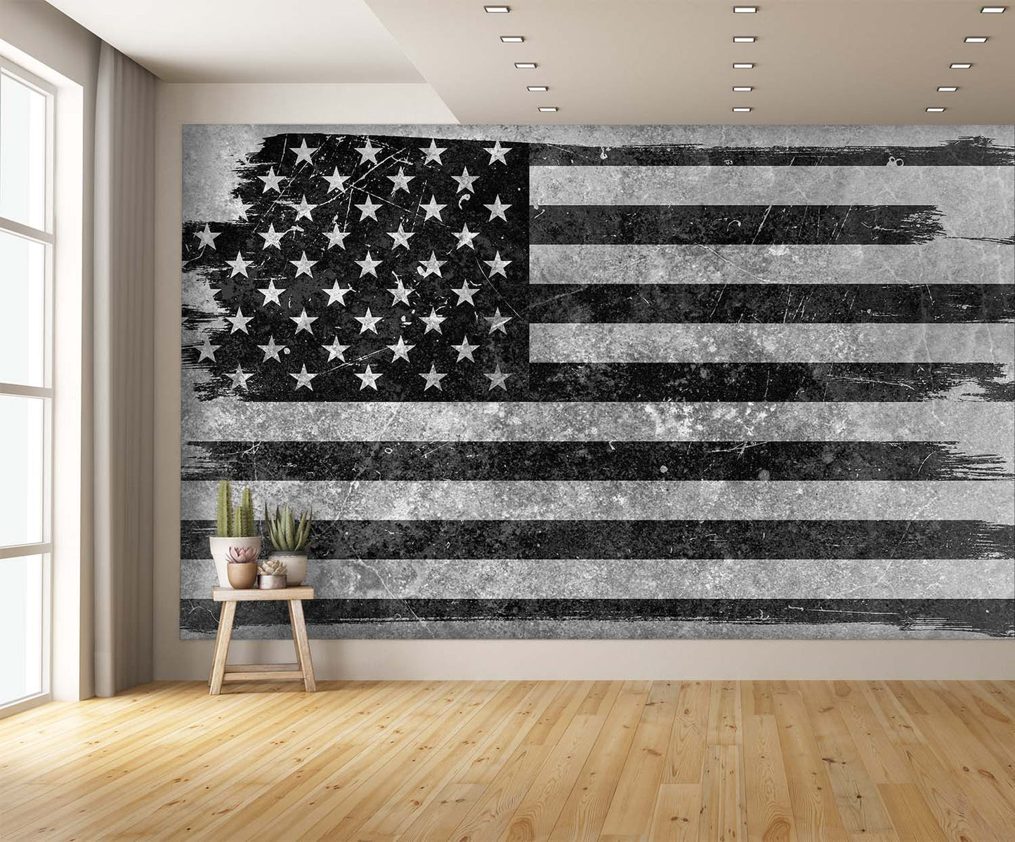 Distressed Black and Gray American Flag Wallpaper Mural extra room