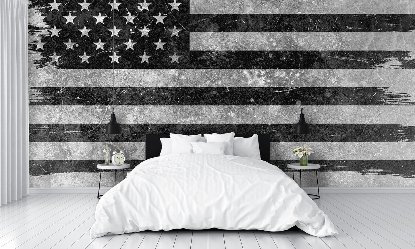 Distressed Black and Gray American Flag Wallpaper Mural bedroom