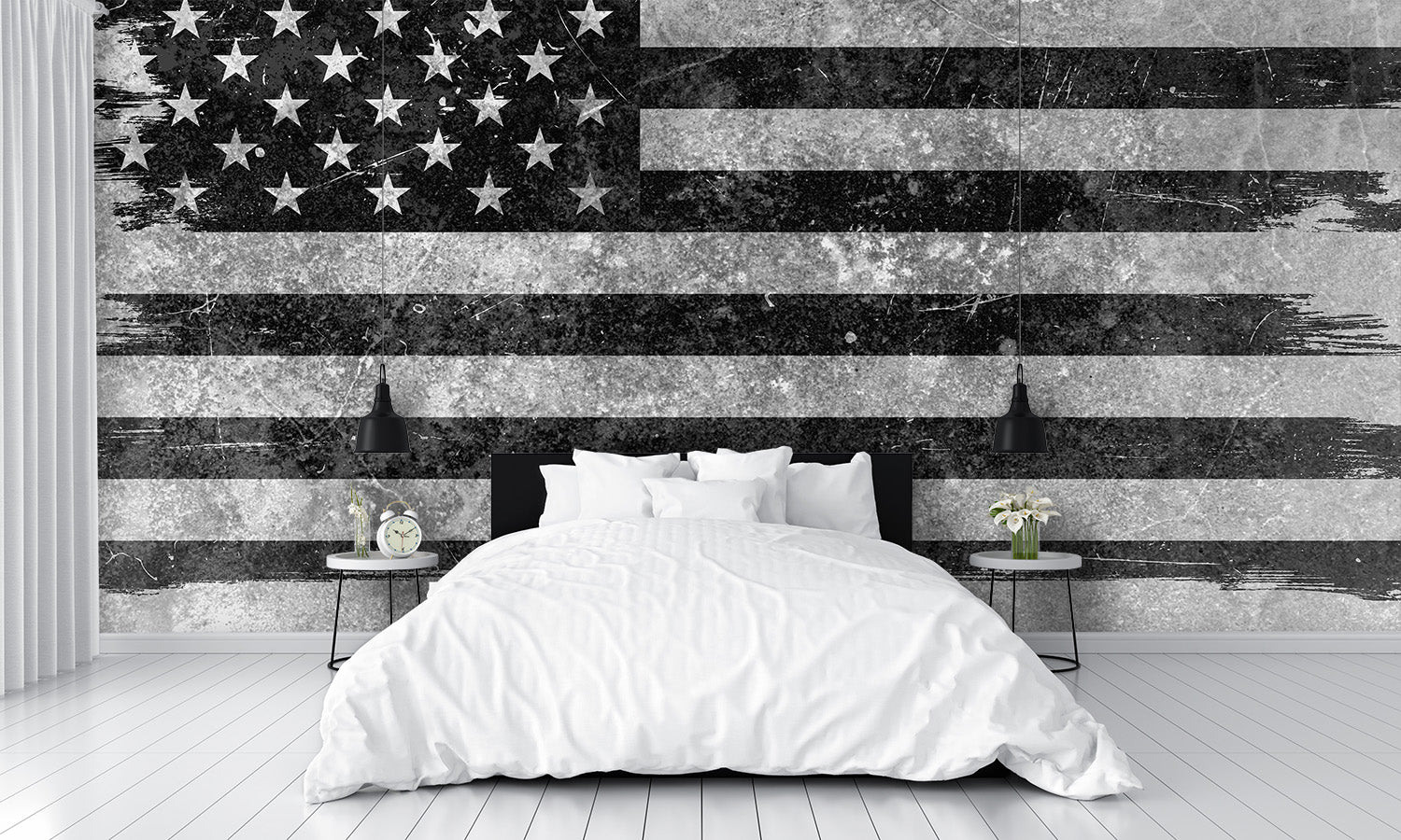 Distressed Black and Gray American Flag Wallpaper Mural bedroom