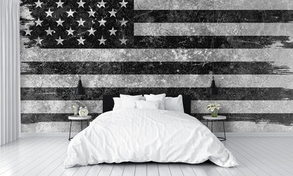 Distressed Black and Gray American Flag Wallpaper Mural bedroom