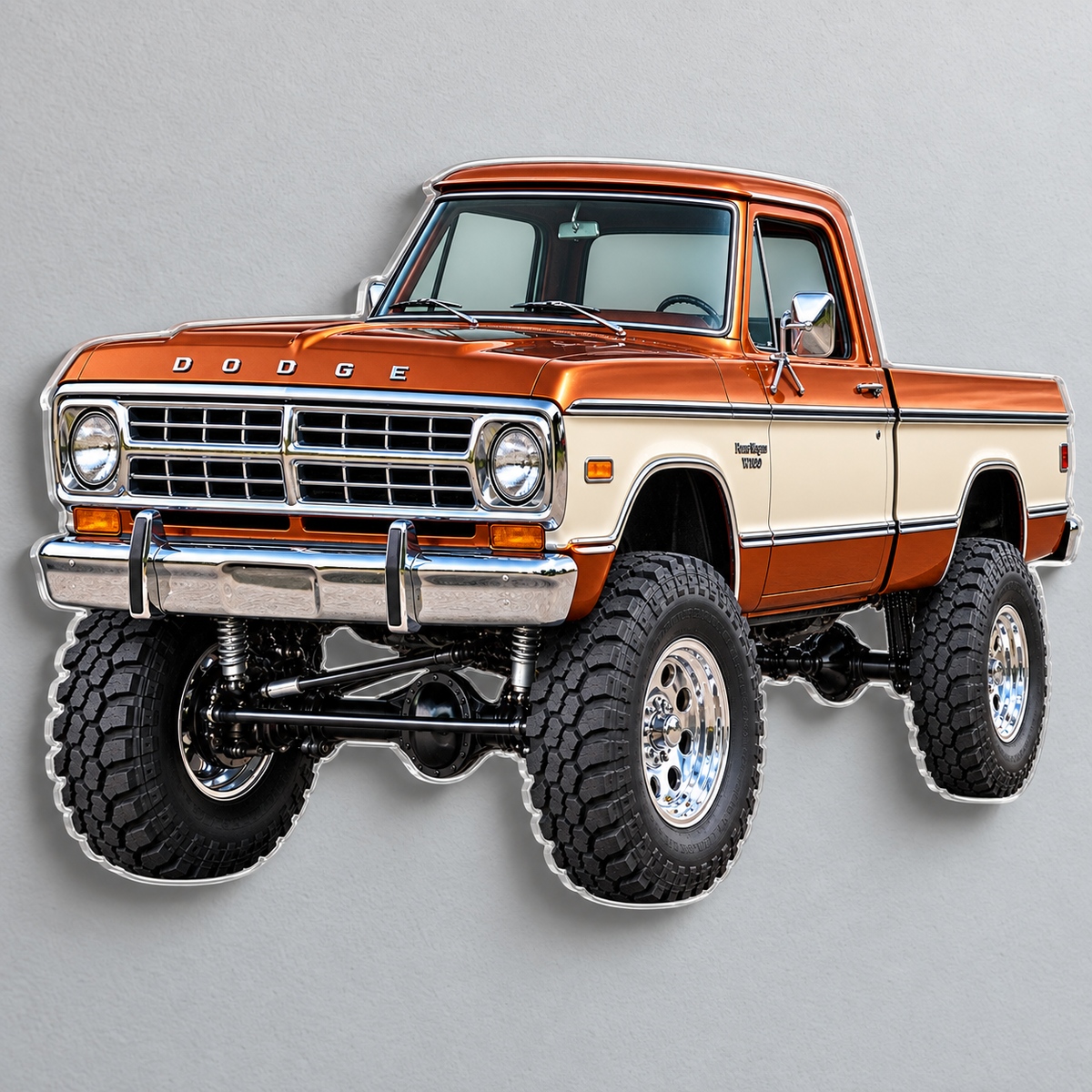 1968 Dodge W100 Copper and Cream acrylic truck sign angle mockup