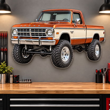 1968 Dodge W100 Copper and Cream acrylic truck sign garage mockup