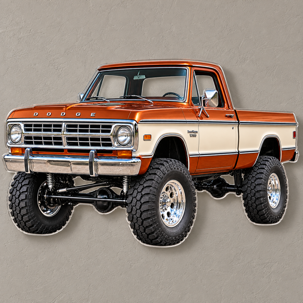 1968 Dodge W100 Copper and Cream acrylic truck sign wall mockup