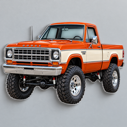 1977 Dodge W150 Burnt Orange and Cream acrylic sign angle mockup
