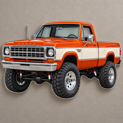 1977 Dodge W150 Burnt Orange and Cream acrylic sign wall mockup