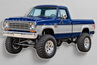 1978 Dodge W200 Midnight Blue and Silver acrylic truck sign angled floating wall view