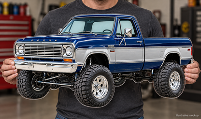 1978 Dodge W200 Power Wagon 4x4 contour-cut clear acrylic sign held in hands, illustrative mockup