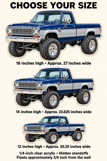 1978 Dodge W200 acrylic size guide for 12, 14 and 16 inch heights