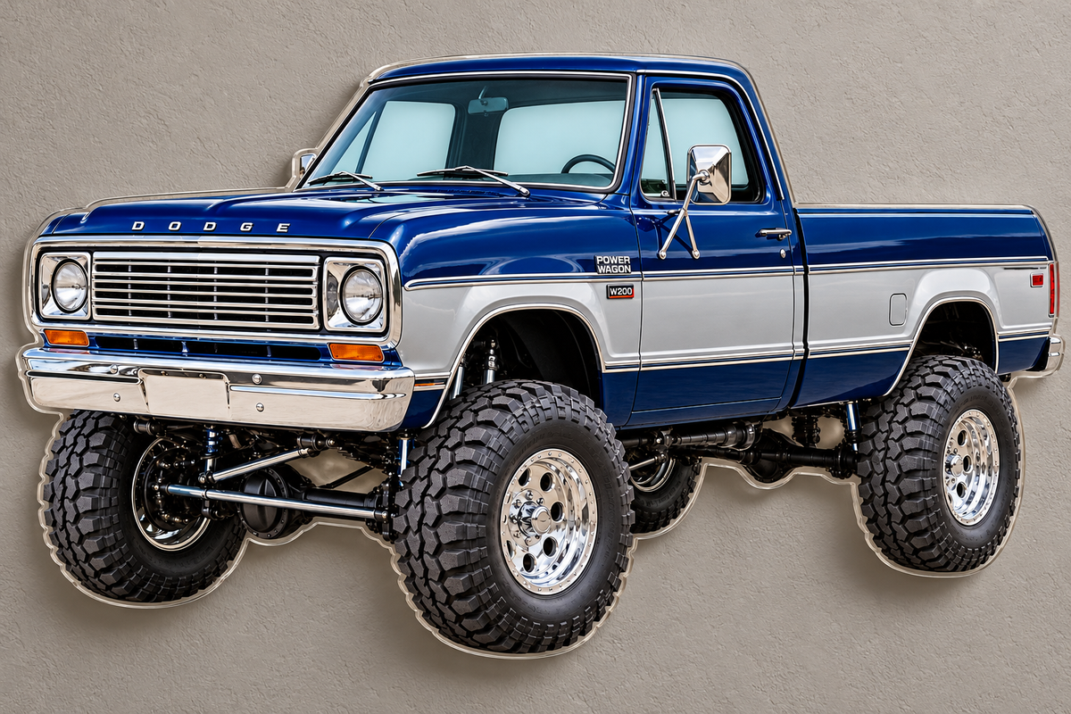 1978 Dodge W200 Power Wagon 4x4 contour-cut clear acrylic sign mounted on hidden standoffs