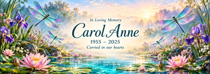 Dragonfly Meadow of Memories personalized memorial desk mat — sample name and dates