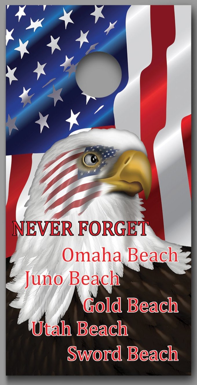 Eagle Flag Normandy Invasion Never Forget Design Corn Hole board decal Wraps