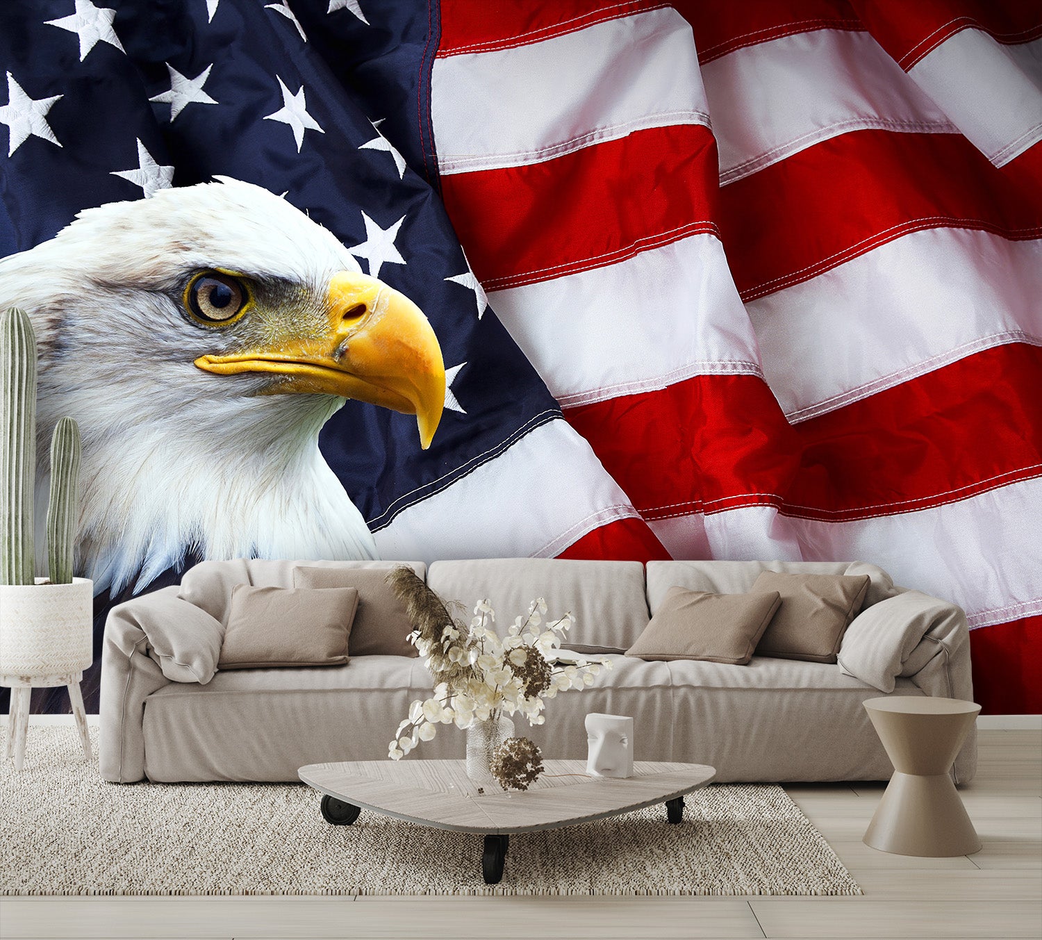 Patriotic Wallpaper Eagle Head with American Flag Wall Mural living room
