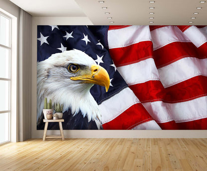Patriotic Wallpaper Eagle Head with American Flag Wall Mural extra room