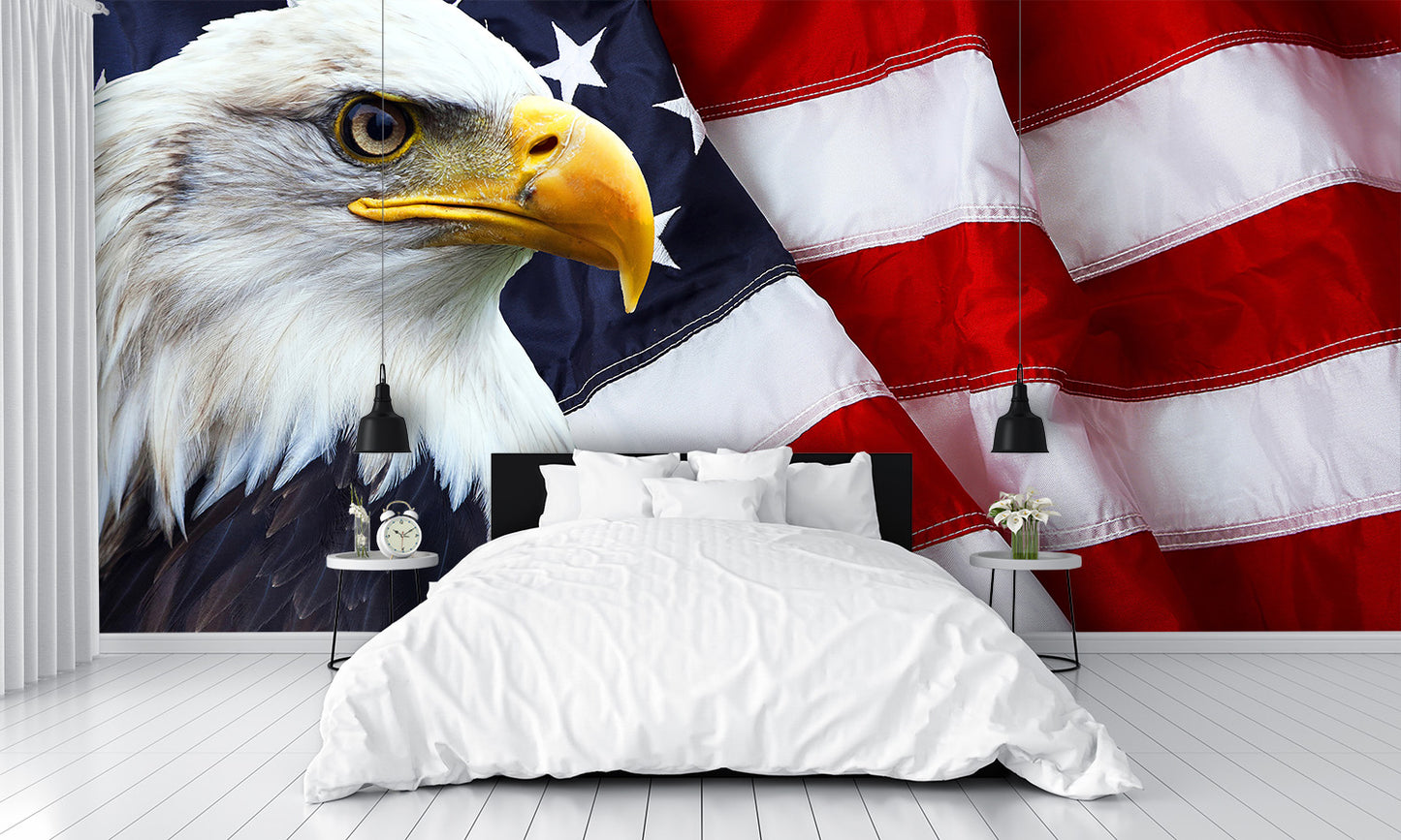 Patriotic Wallpaper Eagle Head with American Flag Wall Mural bedroom